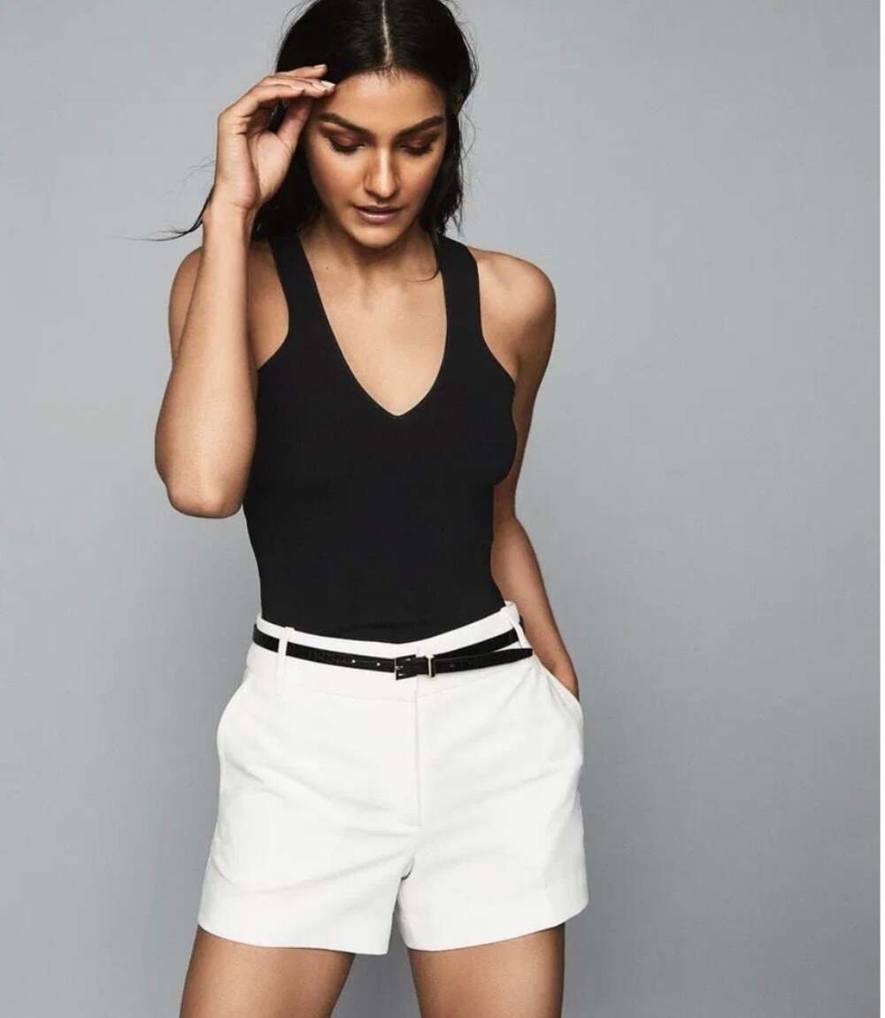 Reiss Black V-Neck Ribbed Knit Tank Top